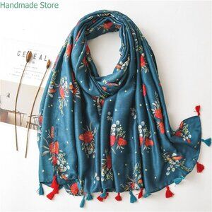 2022 Women's Fashion Strawberry Floral Tassel Shawl – Viscose Scarf, Print Wrap